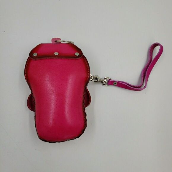 Sugar Skull Leather Wristlet Wallet Hot Pink Day of the Dead Coin Purse Keychain - Picture 4 of 15